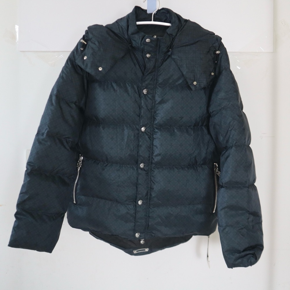Chrome Hearts Quilted Down Puffer Jacket with Hood – Black